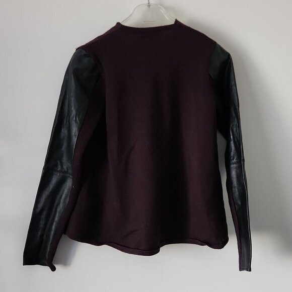 TED BAKER | Leather trim jacket blazer cardigan 100% wool black purple sz XS - Picture 5 of 9